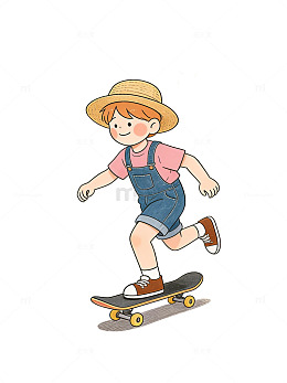 卡通男孩滑板插画人物素材