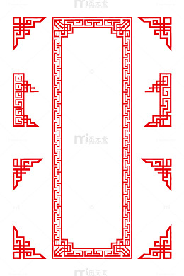 中式红色边框装饰图案设计素材