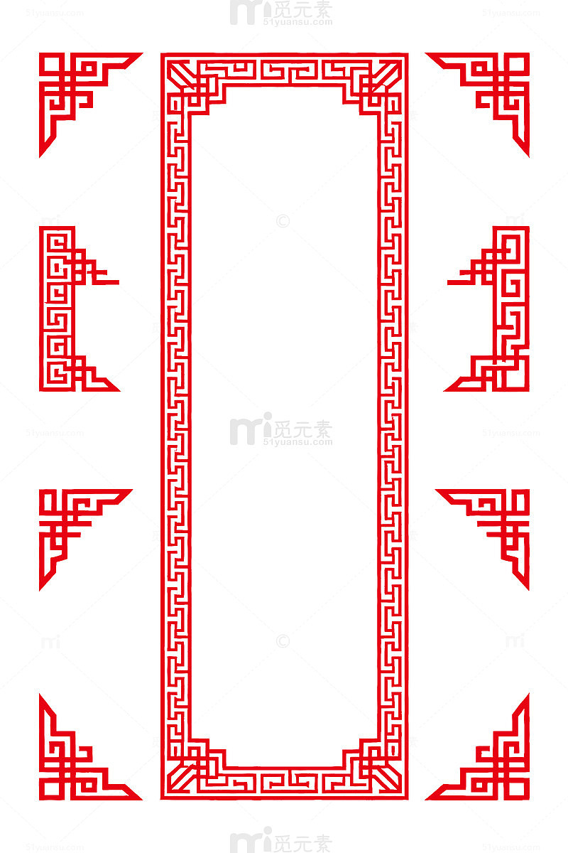 中式红色边框装饰图案设计素材