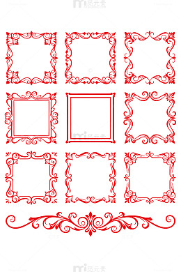 红色花纹边框装饰素材