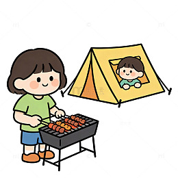 露营烧烤卡通插画