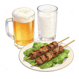 啤酒烤肉美食插画