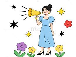 卡通女性喊喇叭宣传插画人物素材