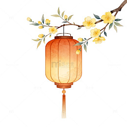 古风灯笼与梅花插画