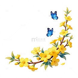 春日花卉蝴蝶插画