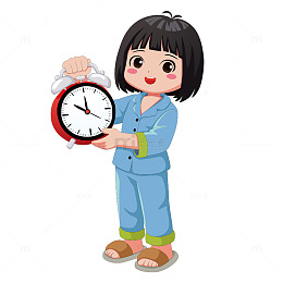 可爱Q版女孩手拿闹钟作息时间免扣素材