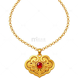 黄金项链古花纹吊坠饰品