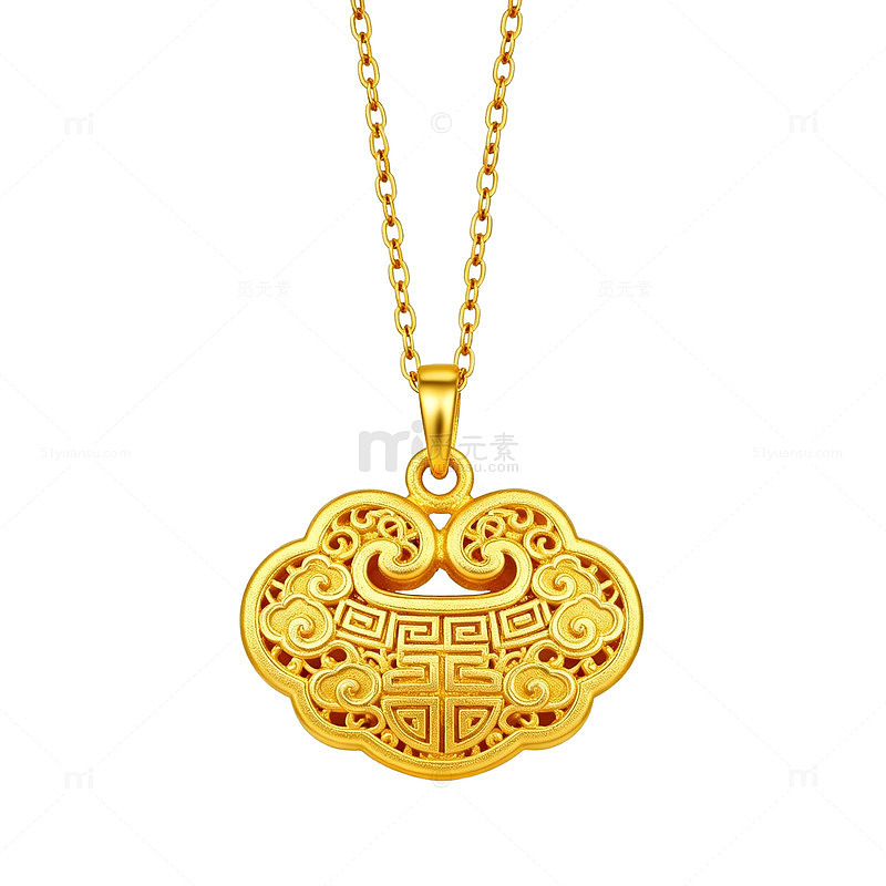 黄金吊坠锁形饰品