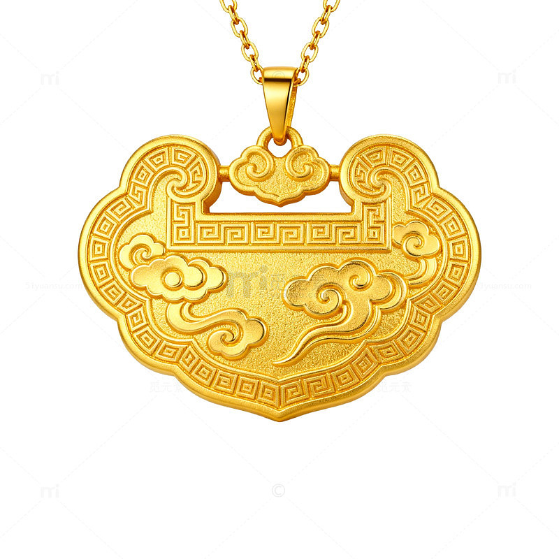 金色平安锁吊坠饰品