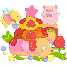 可爱小蜜蜂小熊草莓巧克力蛋糕快餐美食插画