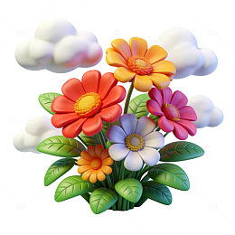 卡通风鲜花云朵装饰素材