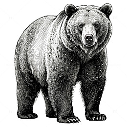 黑白素描熊插画设计素材