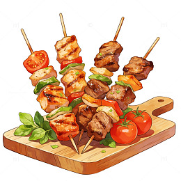 美食插画烤肉串设计素材