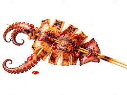 烤章鱼串美食特写