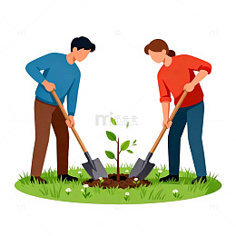 插画风格植树环保宣传矢量素材