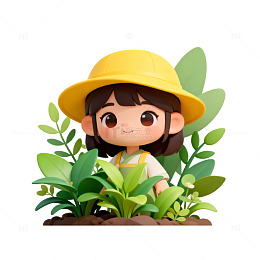 卡通风园艺女孩插画设计素材