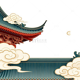 古风建筑云雾装饰图案