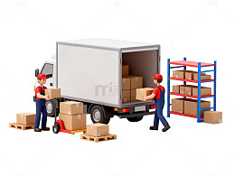 卡通物流装卸场景设计图