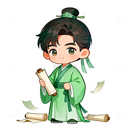 古风儒生卷轴插画素材