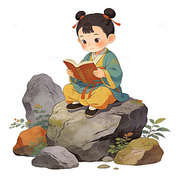 古风少女读书插画