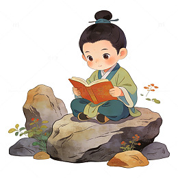 古风儿童读书插画素材