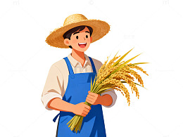 卡通农民水稻丰收插画