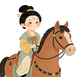 古风女子骑马卡通插画