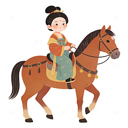 古风少女骑马插画素材