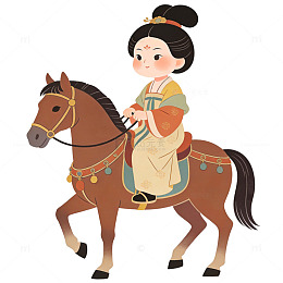 古风骑马仕女插画素材