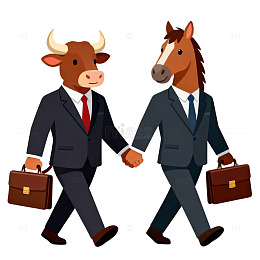 商务牛马合作卡通矢量图