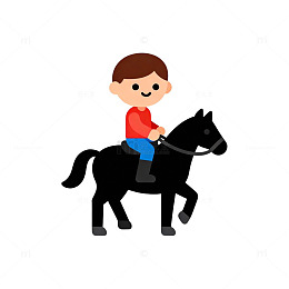 卡通骑马小男孩矢量插画