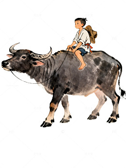 水墨画牧童骑牛图素材