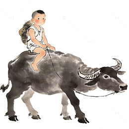 水墨画牧童骑牛图