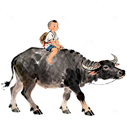 水墨画牧童骑牛