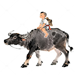 水墨画牧童骑牛图