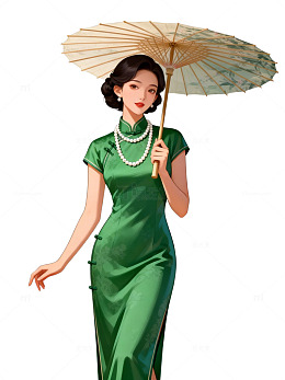 旗袍女子插画素材