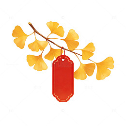 银杏叶红色标签插画