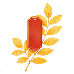 插画风格红标签与金黄色树叶