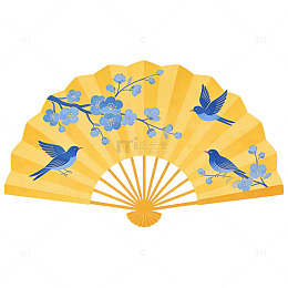 中国风折扇花鸟图案装饰元素