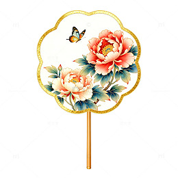 中国古典团扇花卉蝴蝶图案