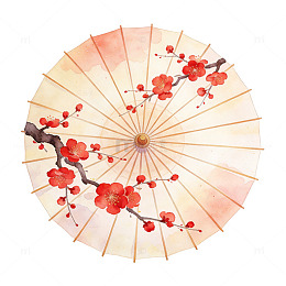 淡雅梅花油纸伞水彩画