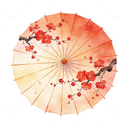 水彩梅花纸伞装饰画