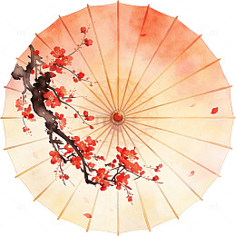 水彩古风梅花纸伞图案设计