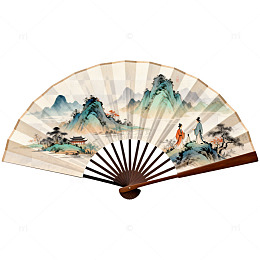 中国风山水画折扇装饰画