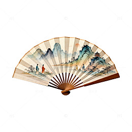 中国风山水画折扇艺术插画