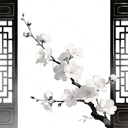 水墨梅花古典装饰图案