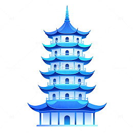 蓝色多层宝塔图标设计