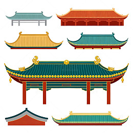 传统中式屋顶建筑矢量图案