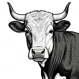 素描牛头特写动物绘画素材