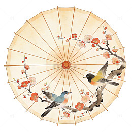 中国风梅花鸟语油纸伞图案设计